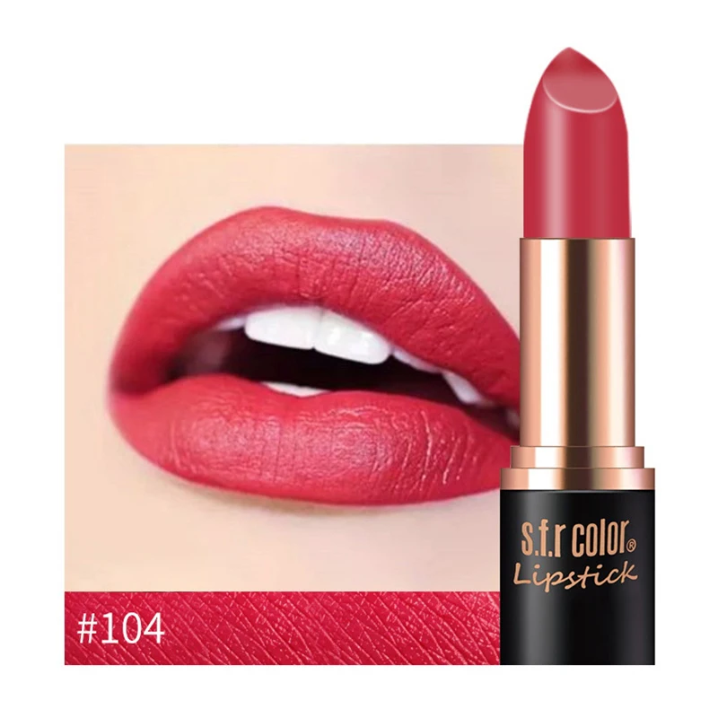 104 New Matte Lipstick 12color Easy To Wear Waterproof Long-lasting Matte Lip Gloss Lipstick Lady Sexy Lipstick Lip Balm TSLM2 - Color: 104