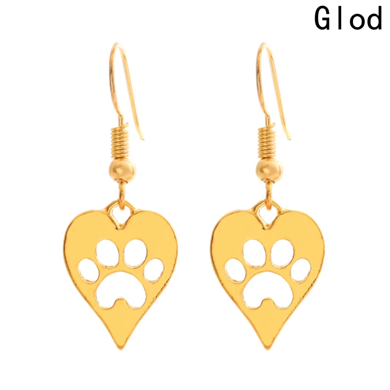 Silver Gold Heart-shaped Paws Print Pendant Charms Jewelry Dog Cat Pet Earring For Women Best Special Gift Girls | Украшения и