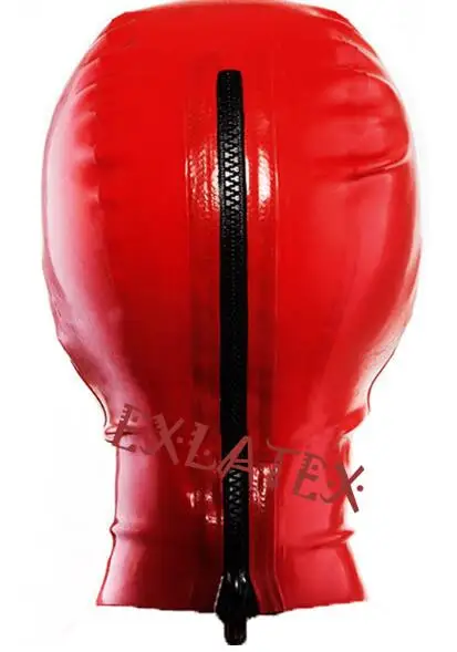 Red with zipper M Латексная маска для взрослых костюм Связывание капюшон с открыванием лица латекс фетиш маска Фролик - Цвет: Red with zipper M