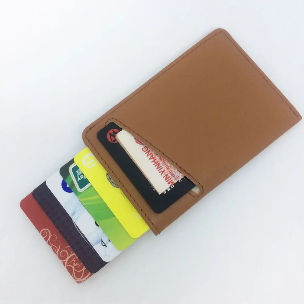 RFID Блокировка кредитный держатель для карт для мужчин и женщин кожаный передний карман кошелек Pull Tab тонкий кошелек - Цвет: brown B