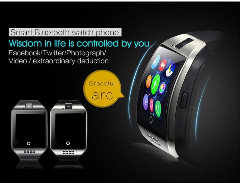 15 шт. Смарт часы Q18 арочная поверхность сенсорный экран камера SIM TF карта Bluetooth smartwatch телефон для Android, по DHL