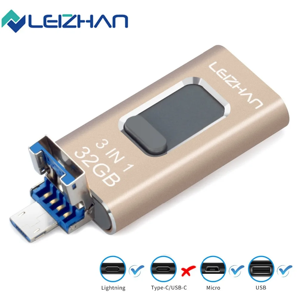 LEIZHAN USB Flash Drive 128 gb для iPhone XR/X/8 плюс/8/7 Plus карта памяти OTG накопитель 32 64 Usb 3 0 Android