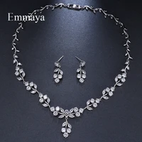 emmaya brand luxury gorgeous cubic zircon white gold color adjustable crystal earrings necklace set for women bride jewelry gift