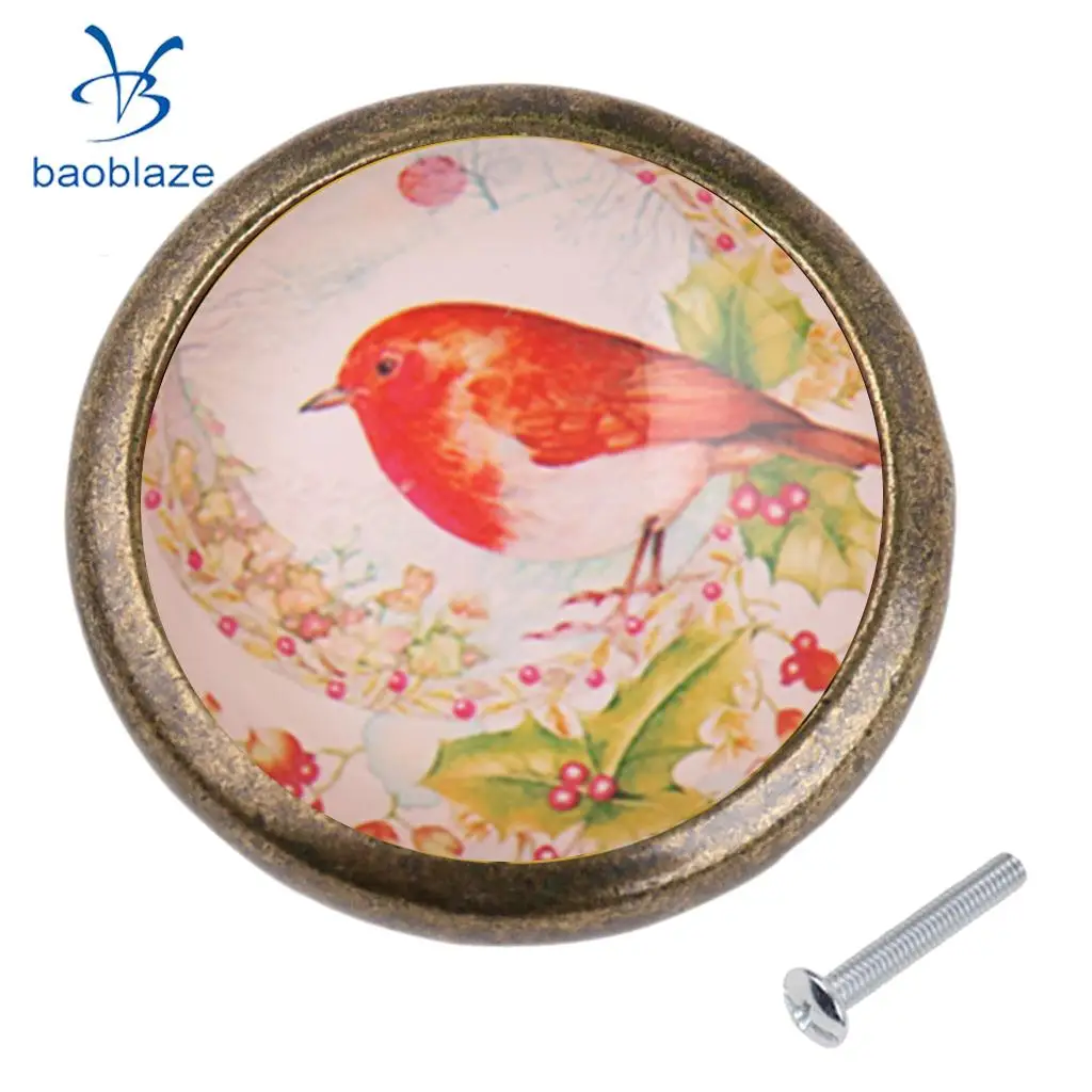 Винтажная металлическая круглая ручка для ящика с птицами, ручки для шкафа, ручки для шкафа, 22 цвета на выбор
