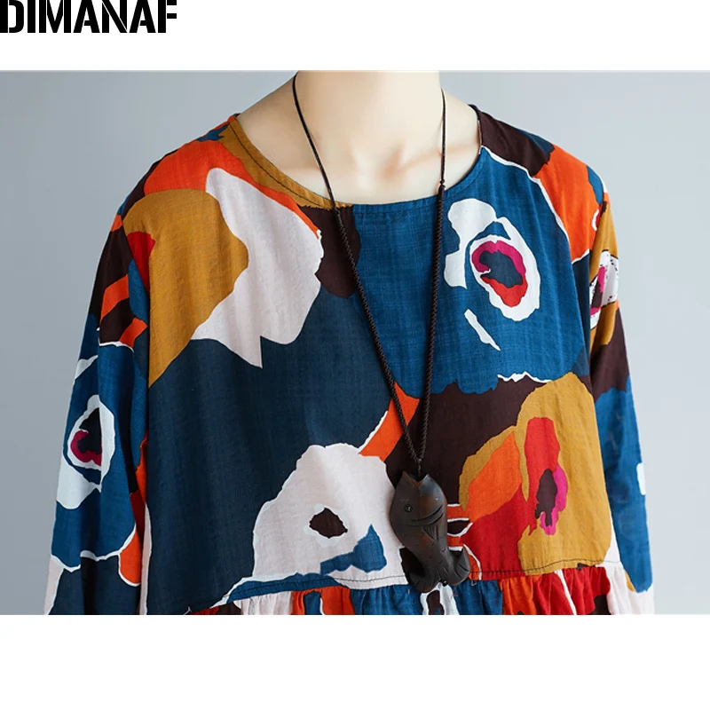 DIMANAF женское платье большого размера винтажное Vestidos элегантное с принтом платья