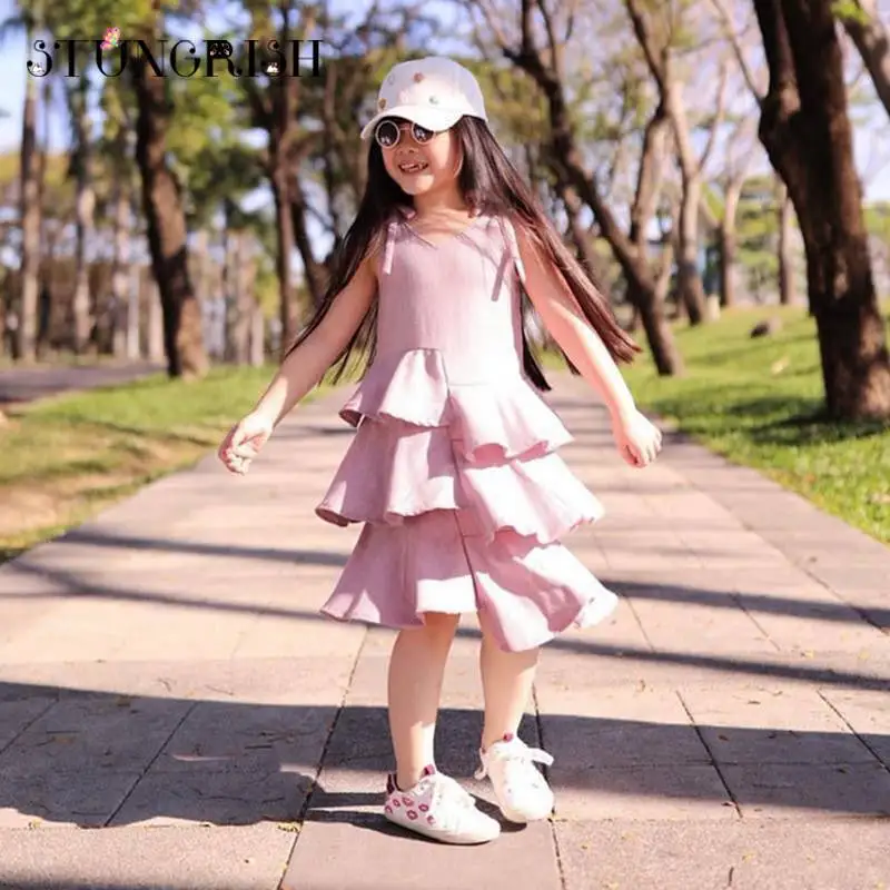Summer girls dress elegant frocks layered fluffy design unique style clothing children summer pink kids clothes casual | Детская одежда