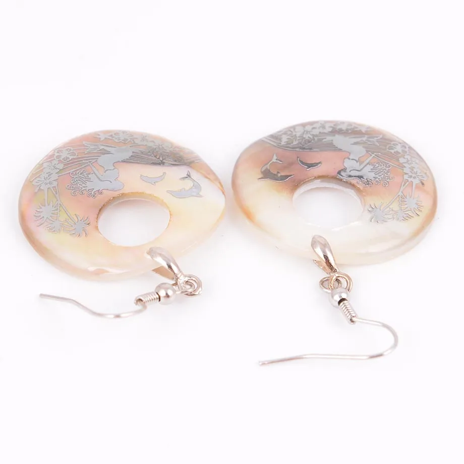 Модные полые круглые Женские Висячие серьги натуральный пончик перламутр