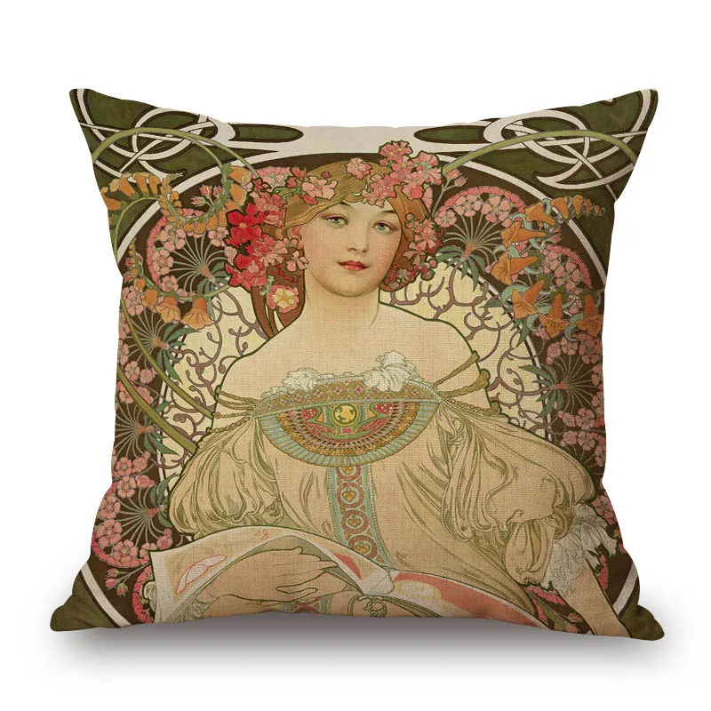 M Наволочки для подушек с изображением Альфонса Марии мухи, винтажный европейский стиль в стиле модерн, красивая подушка для девочки, льняная наволочка - Цвет: M