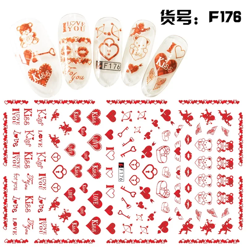 

1 Sheet 3D Romantic Red Kiss Heart Cupid Love Arrow Pattern Adhesive Nail Art Stickers Decorations DIY Salon Tips F176#
