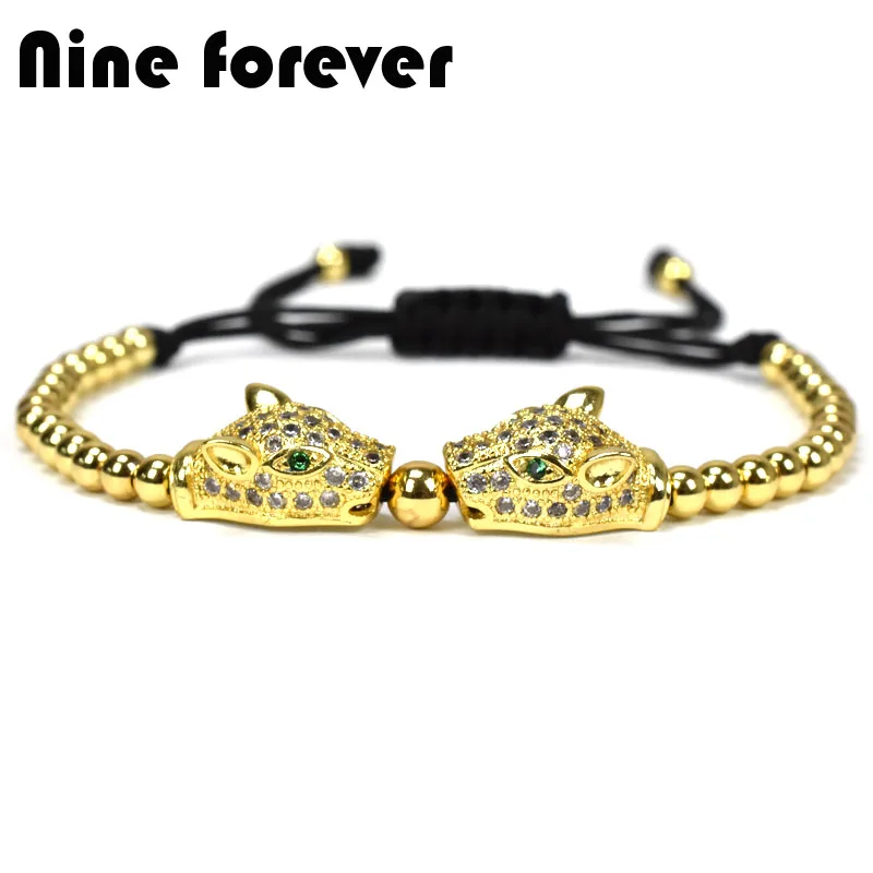

10pcs Nine forever Leopard charms braiding Bracelet men jewelry copper beads Bracelets & bangles pulseira masculina bileklik