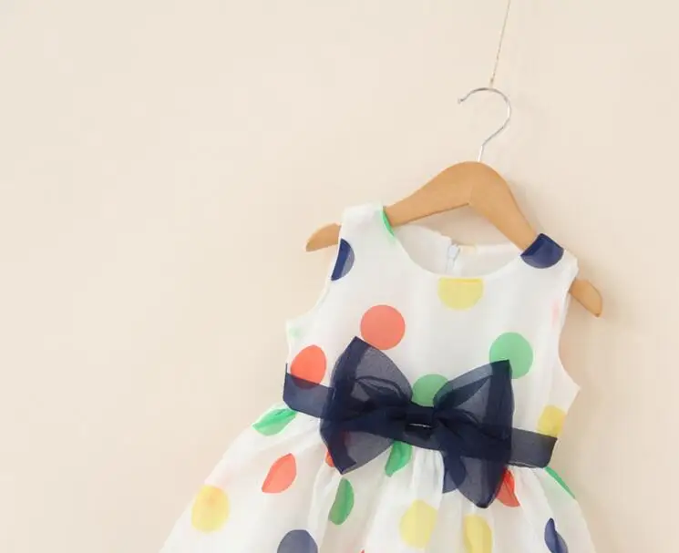 New 2017 Girl's Summer Dress Lovely Colourful Dot Bowknot Baby Girl Newborn Toddlers Clothes For 0-6 year kids | Детская одежда и