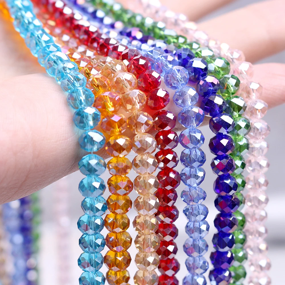 Austrain Crystal Round Beads AB 6/8/10/12MM Faceted Rondelle Glass Beads Crafts Wholesale Needlework Accessories for Jewelry