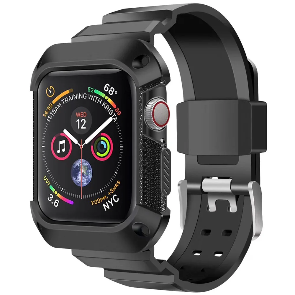 black Чехол+ ремешок для часов для Apple watch band 44 мм 40 мм iwatch Series 5 4 correa Прочный ТПУ защитный чехол для экрана+ браслет на запястье - Цвет ремешка: black
