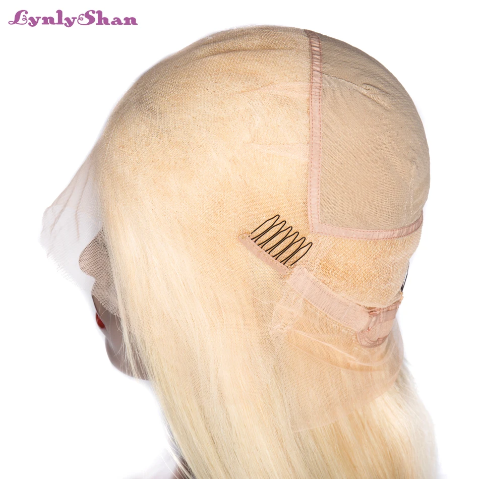 Lynlyshan волосы 613 блонд полный парик шнурка малазийские прямые Remy человеческие 150%