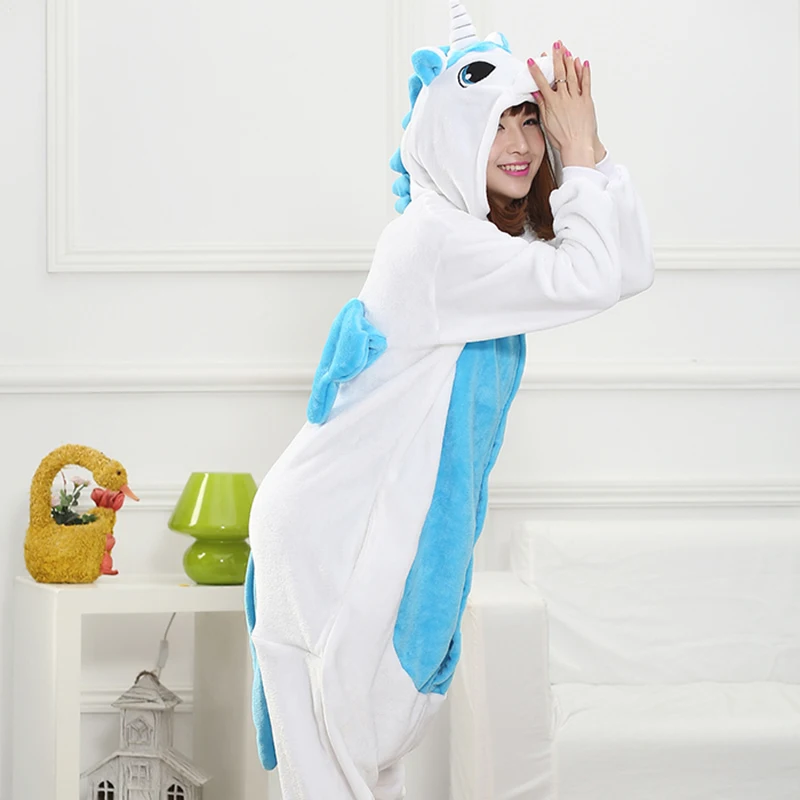 Adult Anime Kigurumi Onesies Blue Unicorn  Costume For Women Animal Pink Unicorn Stitch Onepieces Sleepwear Home Cloths Girl