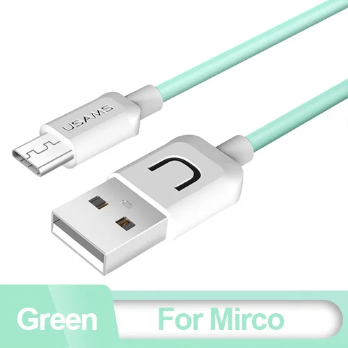 Green for Micro Круглый USB кабель, USAMS кабель для мобильного телефона для iPhone 2A зарядный кабель Micro usb type C для samsung Xiaomi Android зарядное устройство - Цвет: Green for Micro
