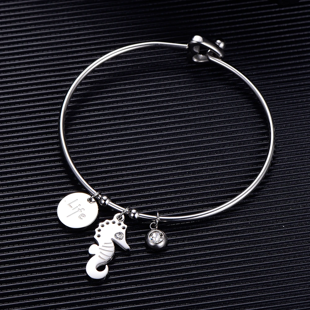 Simple Crystal Round Seahorse Bangle For Women Charm LOVE Cuff Bracelets&ampBangle Top Color Brand Couples Jewelry 2019 Gift | Украшения и