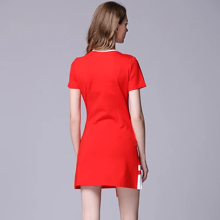 Женское асимметричное трикотажное платье с красной строчкой весна лето 2018