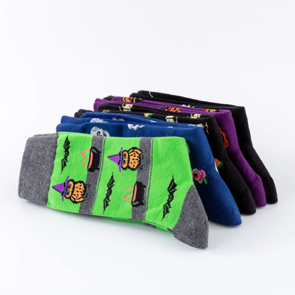

Colorful Causal Men's Crew Cotton Skateboard Socks Cool Funny Skull Pumpkin Head Owl Pattern Halloween Party Socks For Gifts