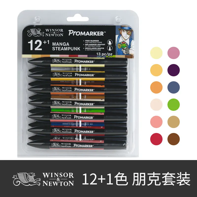 WINSOR&NEWTON Professional Marker Pen 6/12 Colors Double-side(round toe and oblique) Drawing Design Marker Pen Art Supplies - Цвет: 12 colors