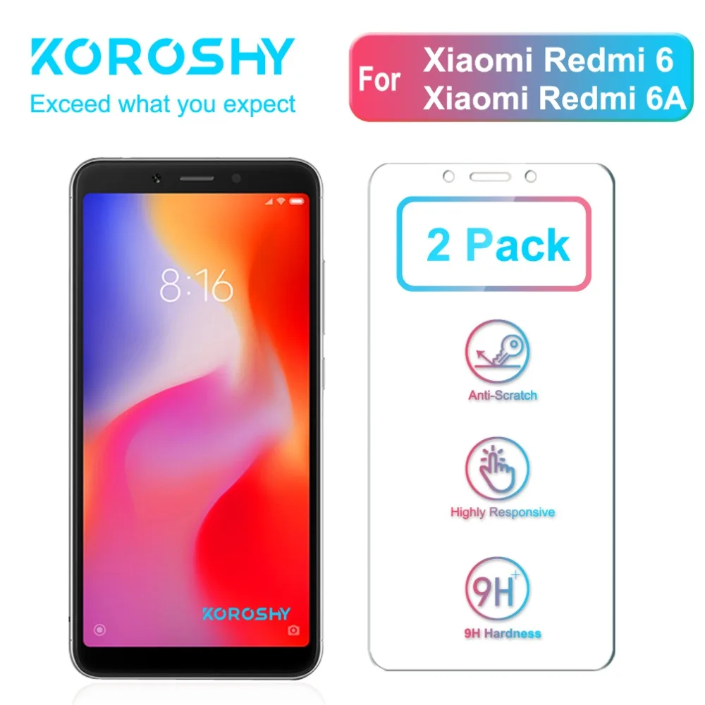 2 упак. Закаленное стекло KOROSHY 9H для Xiaomi Redmi 6 6A Xiomi защита экрана 0 3 мм Защитная