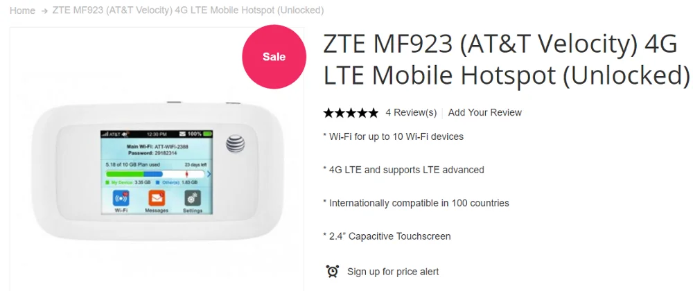 2018 Z T E MF923 (AT&T Velocity) 4G LTE Мобильная точка доступа (разблокирована) беспроводные
