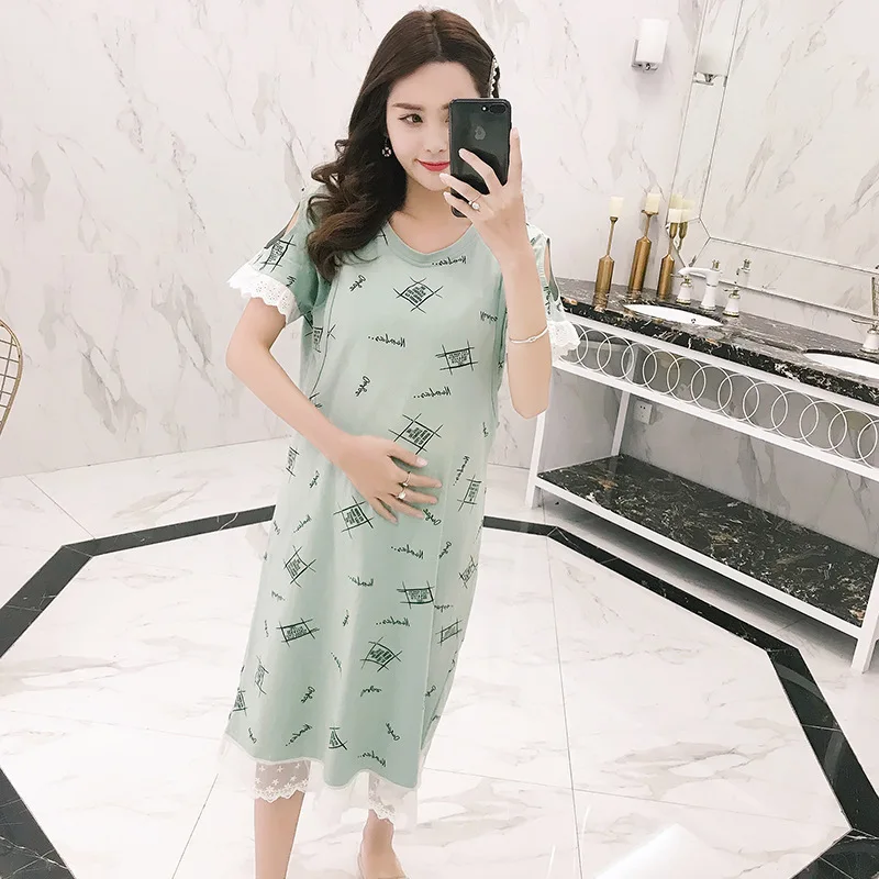 style 4 Летняя тонкая хлопковая ночная рубашка для кормящих мам, милая Пижама для беременных с принтом, кружевная ночная сорочка для беременных в стиле пэчворк - Цвет: style 4