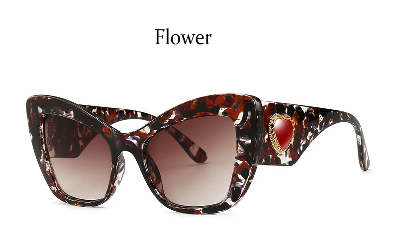 Flower Новинка, модные женские солнцезащитные очки Cateye, Ретро стиль, кошачий глаз, широкие ноги, фирменный дизайн, женские солнцезащитные очки, черные, негабаритные, УФ - Цвет линз: Flower