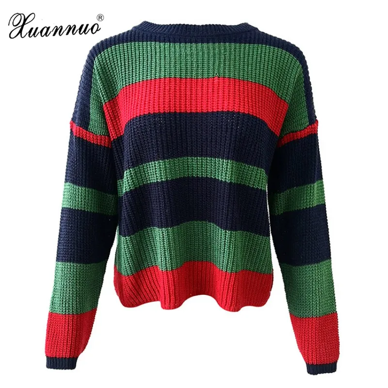 XuanNuo Women Sweater Autumn Winter Casual O-Neck Female Striped Long Sleeve Slim Knitted Pullover 2018 Fashion | Женская одежда