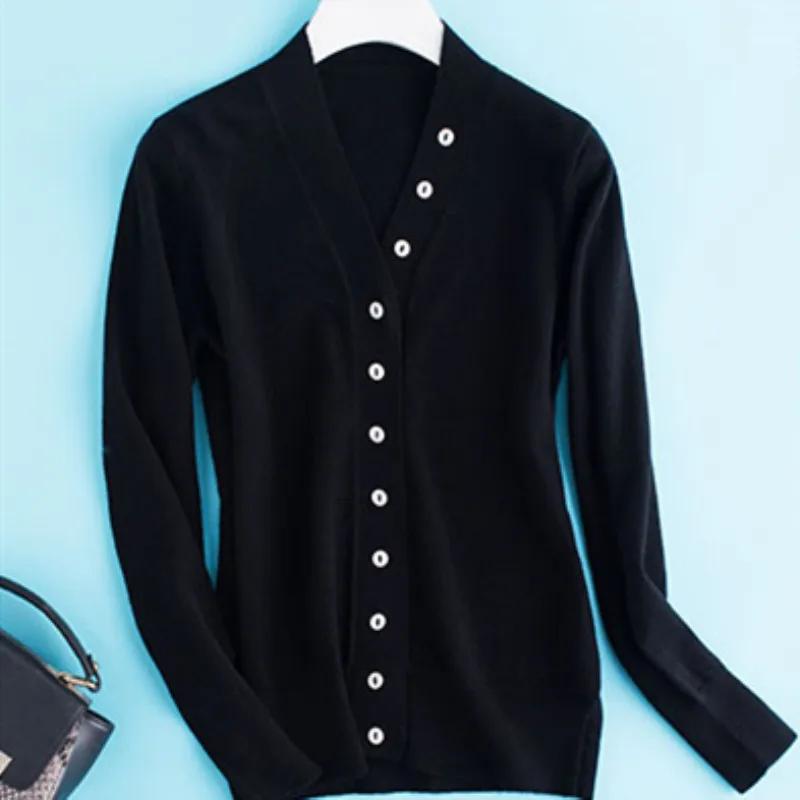 

JECH Pull Femme Spring V Neck Cardigans Women Wool Short Sweaters with Many Buttons Autumn Casual Solid Cardigans Knitted Shrugs