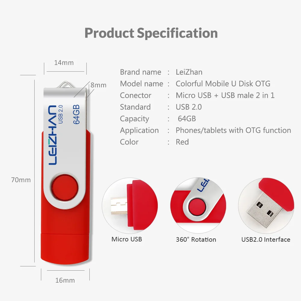 LEIZHAN флеш накопитель с двумя usb портами 4 ГБ 8 16 32 64 128 ГБ|USB флэш-накопители| |