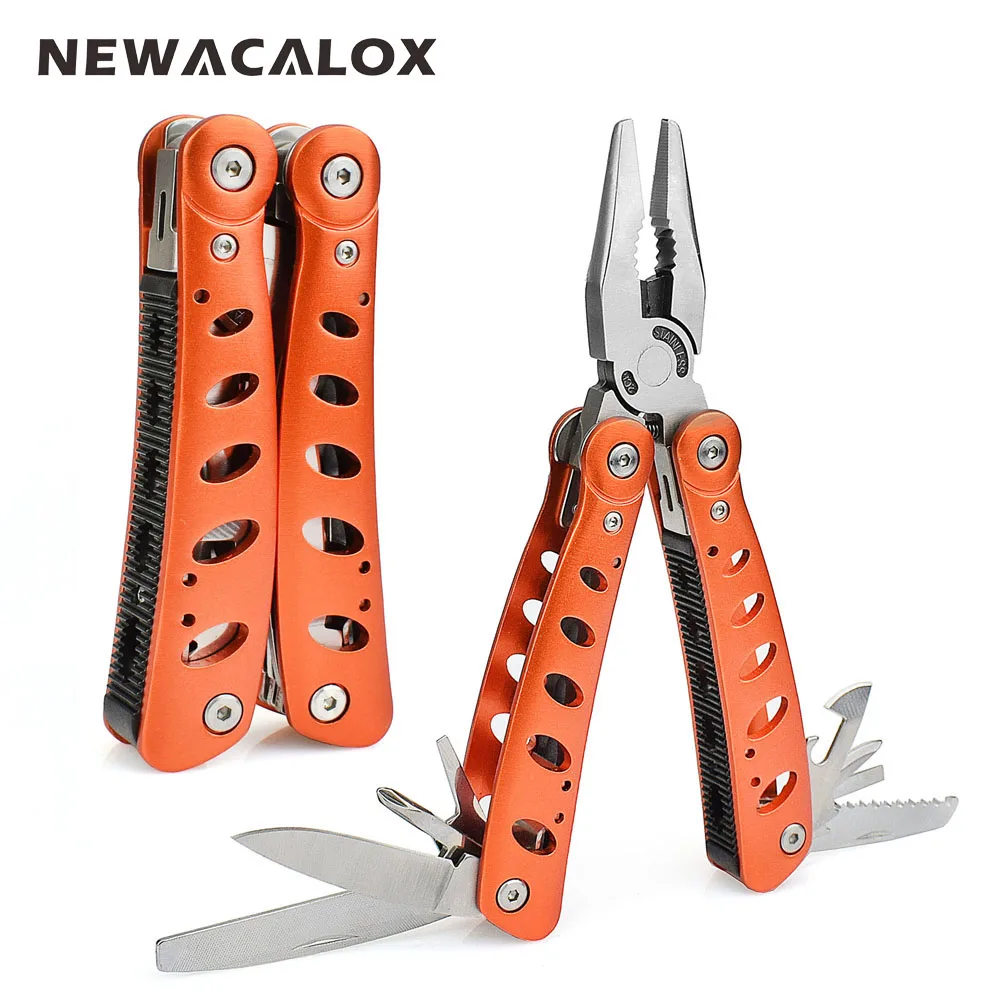 NEWACALOX Открытый Портативный Мультитул складные плоскогубцы для зачистки проводов кусачки для обжима для кемпинга с ножом отвертка - Цвет: Orange Pliers