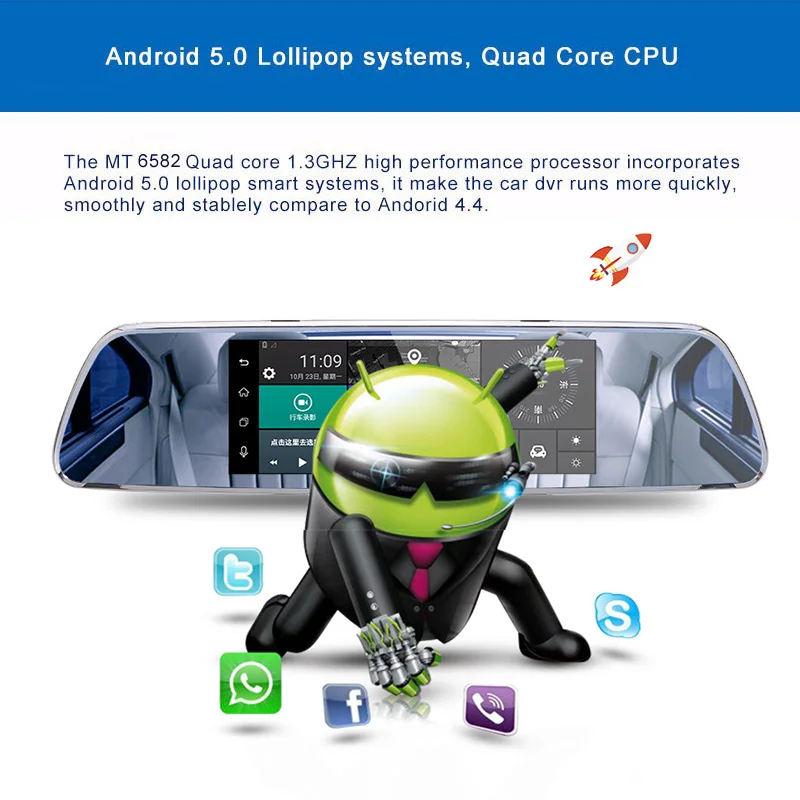 Автомобильный видеорегистратор Android 3G 7 дюймов Full HD 1080P двойной объектив GPS