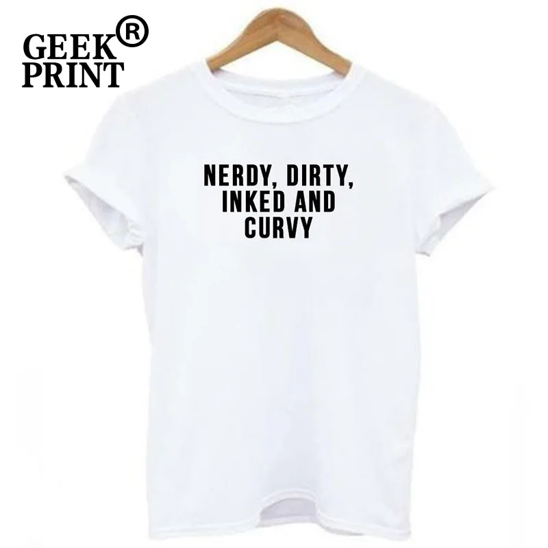Женские топы женские футболки с принтом NERDY DIRTY INKED и CURVY модные татуировками для