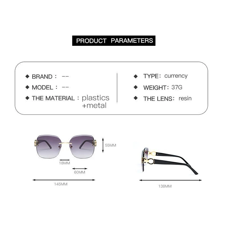 Роскошные солнцезащитные очки без оправы для женщин большие квадратные улицы