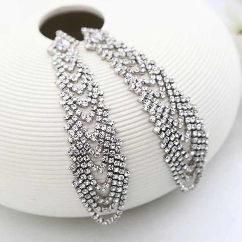 Серьги для невесты со стразами супер-длинные серьги # E170 | Украшения и аксессуары
