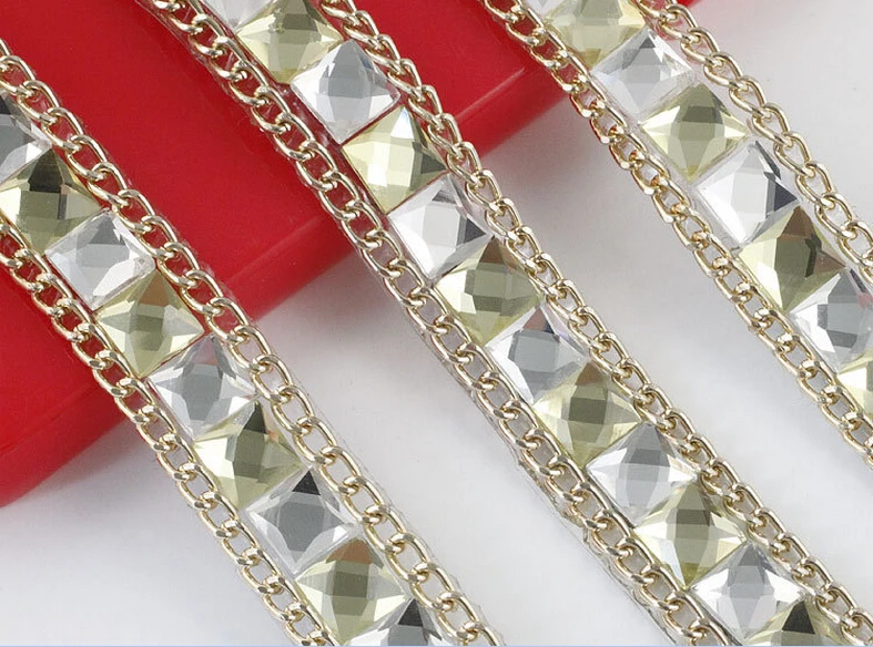 1 ярд металлическая цепь и квадратный драгоценный камень хрустальная Лента
