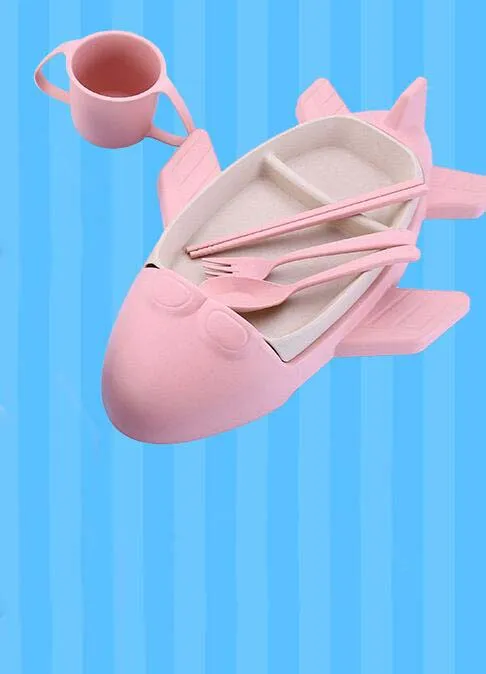pink 6pcs Самолет столовая посуда ложка Вилка нож набор палочек для еды для детей Дети Школа ужин тарелка лоток студенческий Ланч столовая посуда bento box - Цвет: pink 6pcs