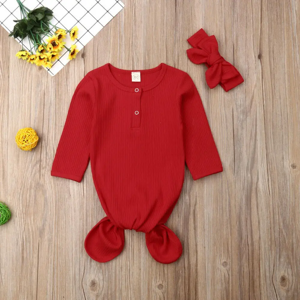 

2PCS Newborn Baby Baby Sleeping Bag Girls Boys Solid Swaddle Wrap Long Sleeve Sleeping Bag+Headband