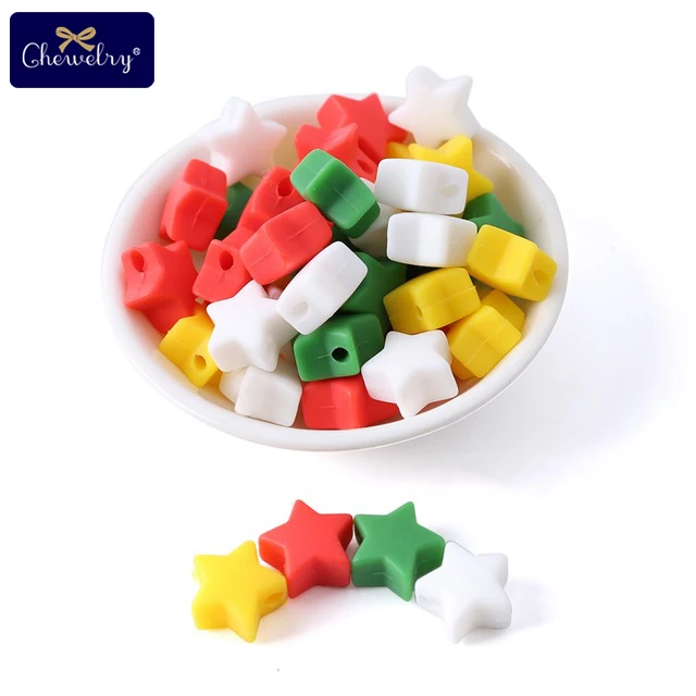 Christmas Star CHEWELRY силиконовая бусина 40 шт. детский силиконовый Прорезыватель в форме сердца пищевой детский Кулон Жемчужный силиконовый маленький стержень детские товары игрушка - Цвет: Christmas Star