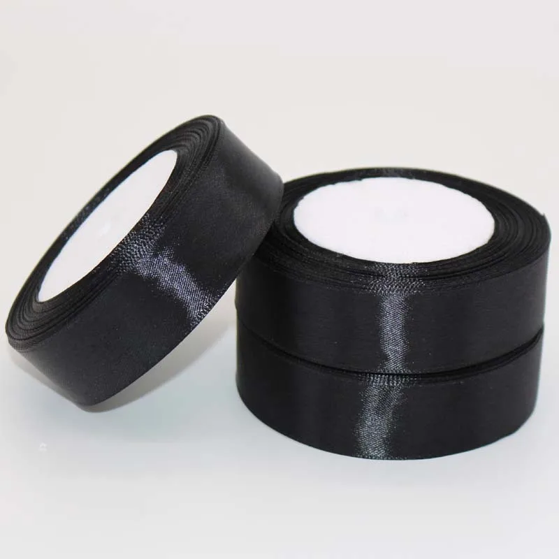Брендовая черная лента атласная 25 ярдов шелковая для свадьбы украшение
