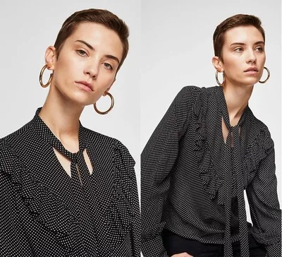Autumn women ruffles vintage lace blouses Shirt polka dot Womens tie up sleeve Camisa loose Blusas Feminina OYK6103 |