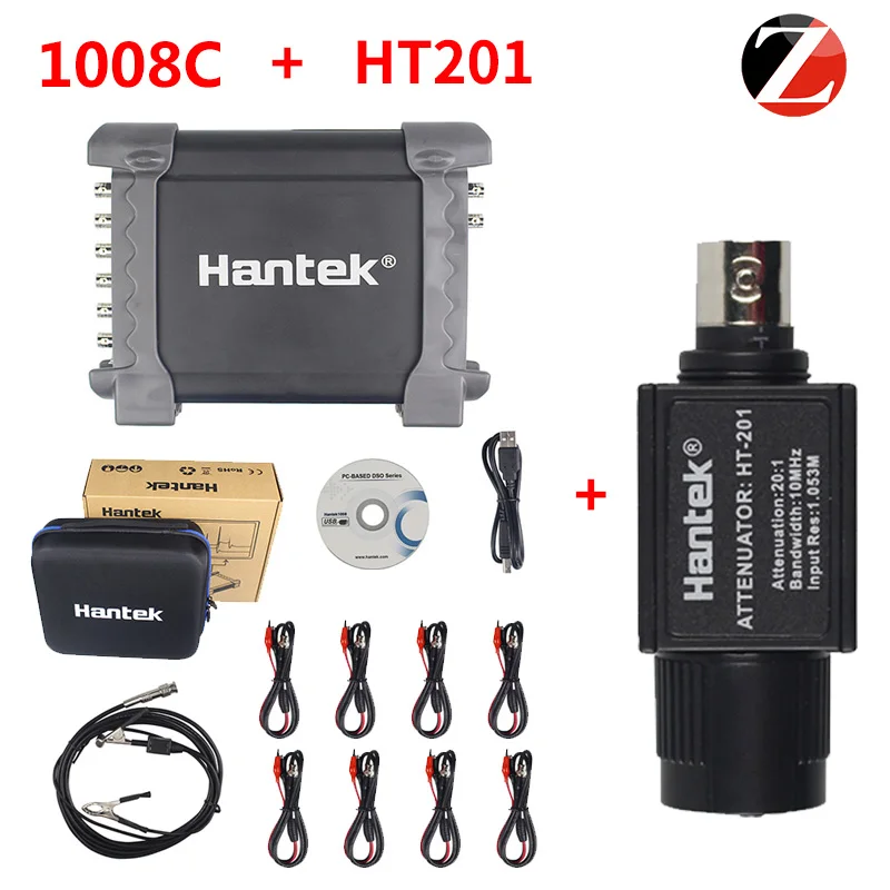 1008C and new 1HT201 Hantek Осциллограф probbe с пассивным аттенюатором HT201 1008C автомобильный ПК хранения USB 8 каналов программируемый генератор - Цвет: 1008C and new 1HT201