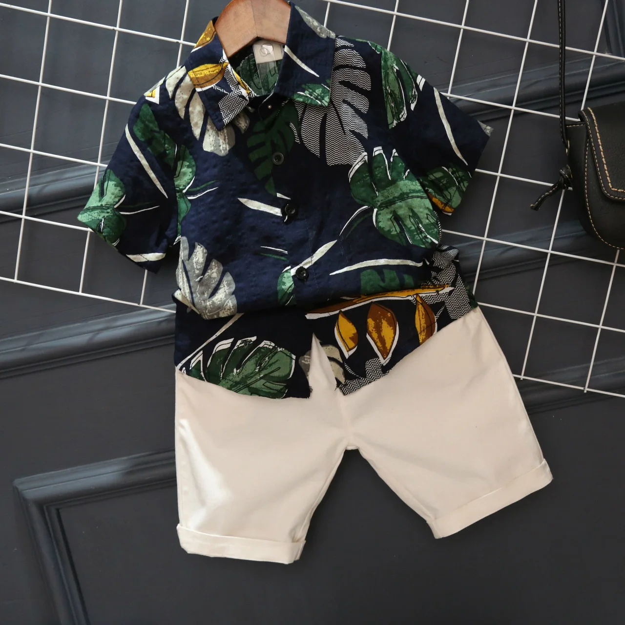 

2PCS WLG boys summer clothing set kids floral printed shirt and khaki short set baby casual clothes