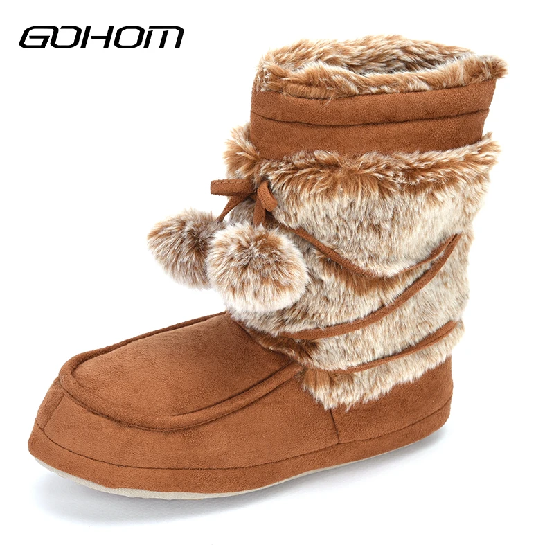 Зимние новые женские меховые домашние тапочки GOHOM простые плюшевые теплые