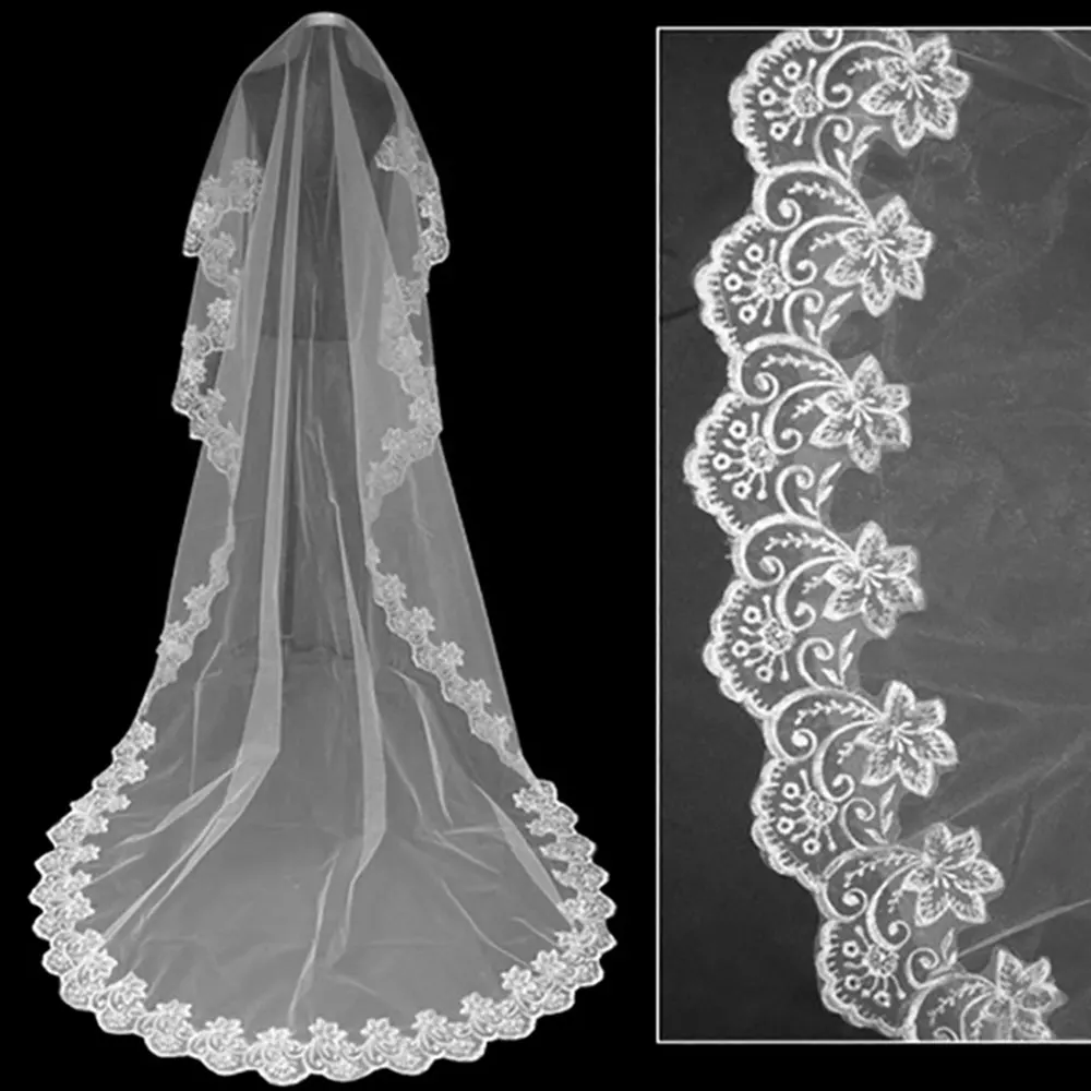 Long Mantilla Bride Veil Elegant Veils Polyester Girl Church Wedding Bridal | Дом и сад