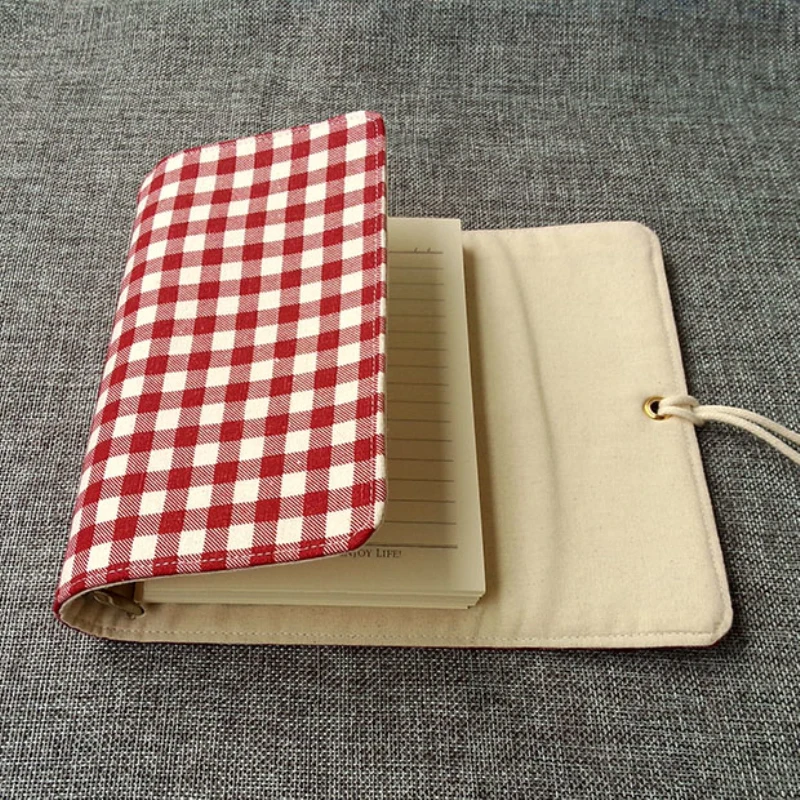Canvas Red Grid Cover A5/A6 Vintage Traveler Loose Leaf Notebook Diary Journal Gift Sketchbook Personalized Ofice School Supply |