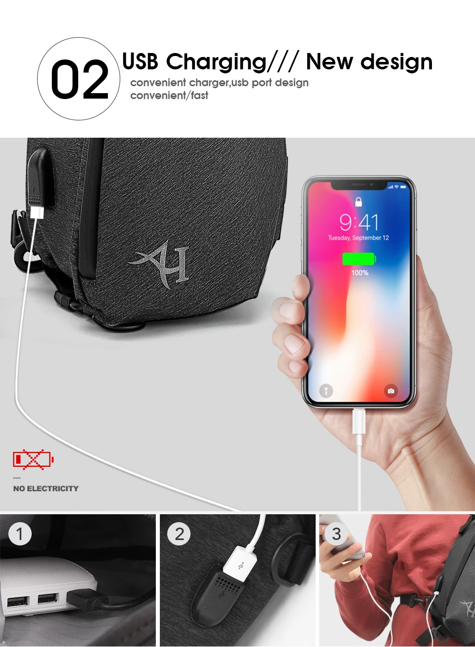 ARCTIC HUNTER 00045, корейские сумки через плечо для мужчин, зарядка через usb, водонепроницаемая сумка-слинг, Оксфорд, мужская сумка-мессенджер, Рождественская