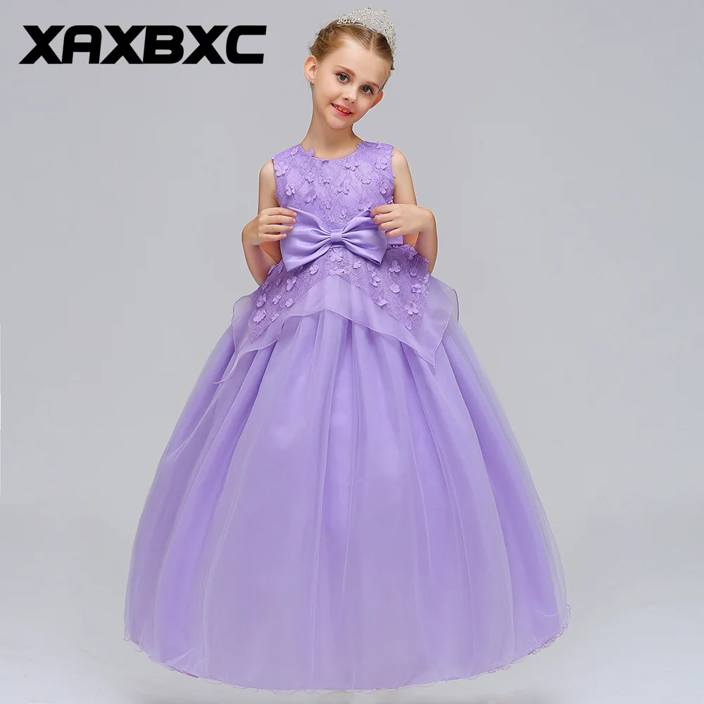 Purple Lace Princess Dresses Kids Prom Gown Evening Dresss Wedding Party Dress Girls Clothes Tulle Children's Costume LP-70 | Детская