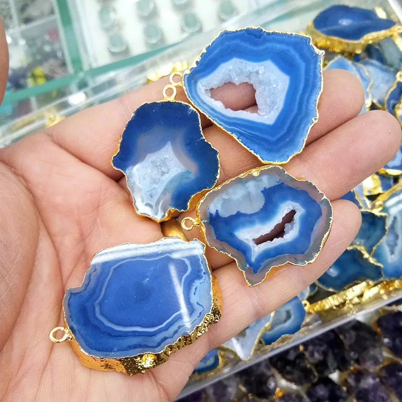 Бразильский Drusy натуральный Обрезной срез открытый Druzy Agat Гальванизированный кулон шарик для изготовления ювелирных изделий ожерелье без цепи